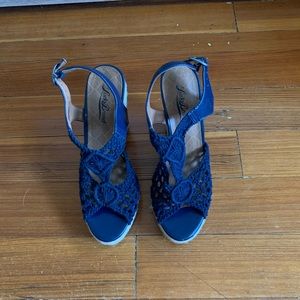 Lucky Brand Blue Crochet Wedges Size 8.5